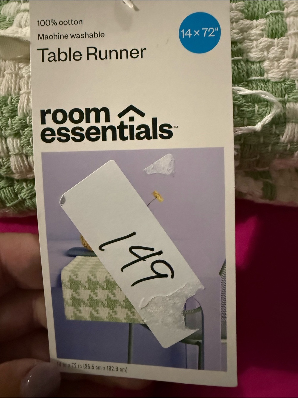 Room Essentials Green and White Woven Cotton Table Runner